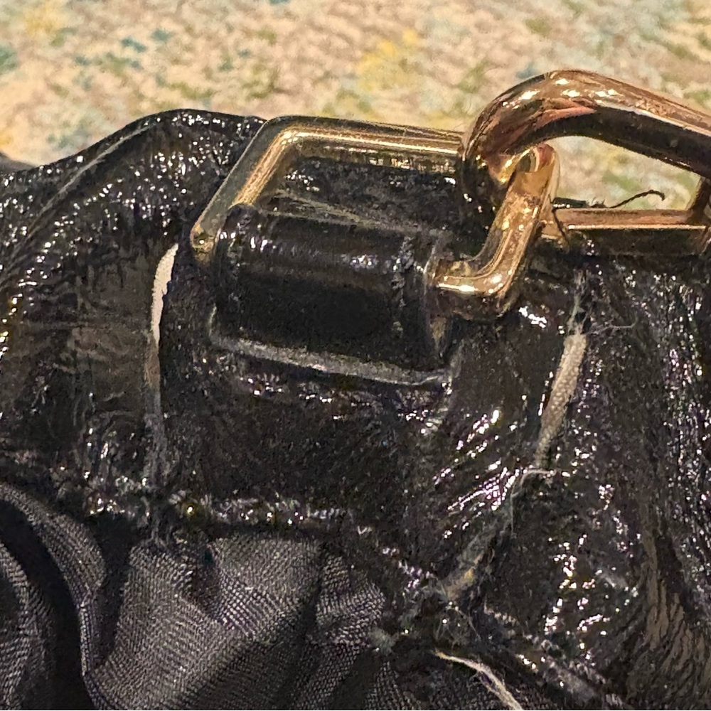 Michael Kors Gandervoort Black Vinyl Tote Leather Purse Carryall GUC Adjustable - Picture 11 of 13